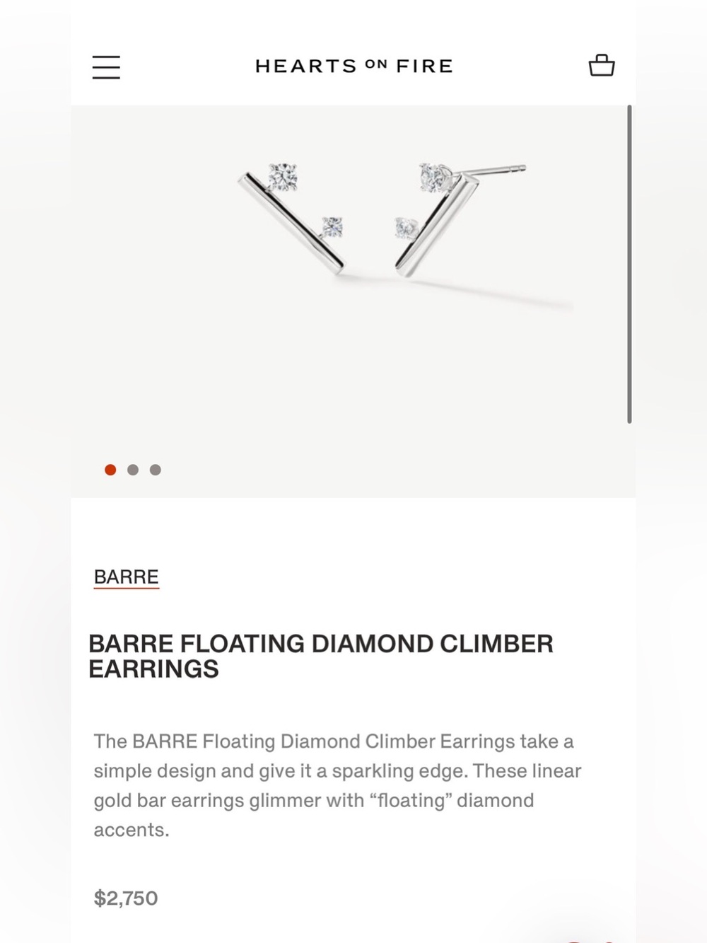 Hearts On Fire 18k white gold Barre climber earrings
